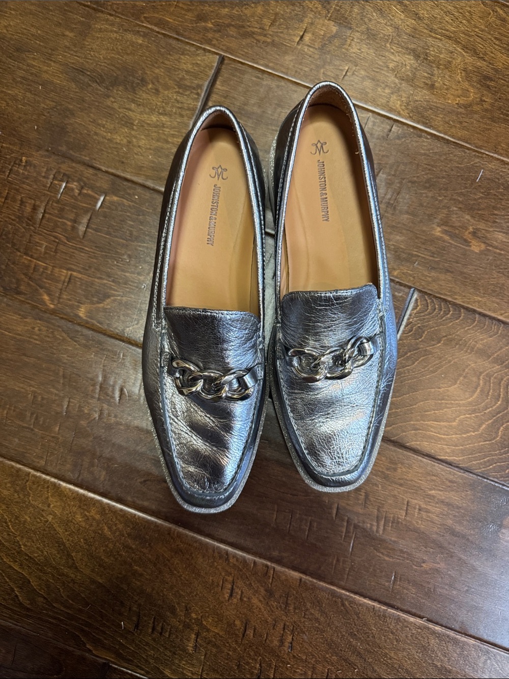 Johnston & Murphy Shiny silver Leather Loafers